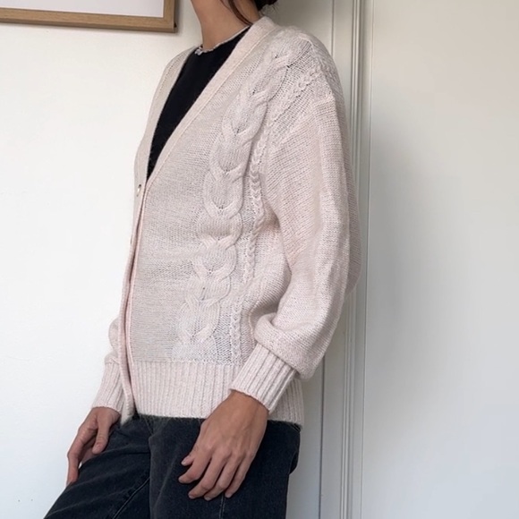 NWT STAUD Blake Mohair Cable Knit Cardigan Sweater - M - Ivory - Picture 9 of 10